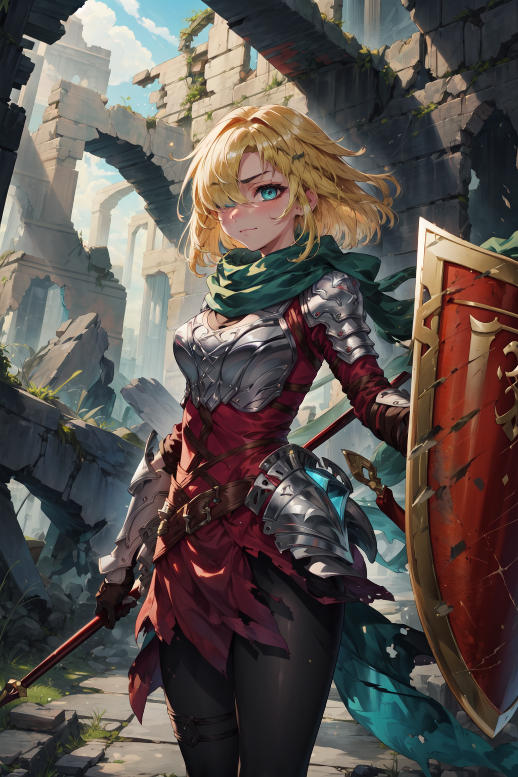 01092-884153174-masterpiece,best quality,1girl,future princess,blonde hair,armor,hair band,breastplate,shoulder armor,light smile,bangs,green sc.png